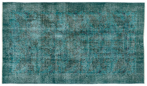 Turquoise Over Dyed Vintage Rug 3'8'' x 6'5'' ft 111 x 196 cm