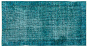 Turquoise Over Dyed Vintage Rug 3'7'' x 6'10'' ft 108 x 208 cm