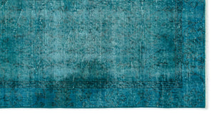 Turquoise Over Dyed Vintage Rug 3'7'' x 6'10'' ft 108 x 208 cm