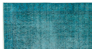 Turquoise Over Dyed Vintage Rug 3'7'' x 6'10'' ft 108 x 208 cm