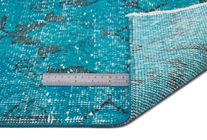 Turquoise Over Dyed Vintage Rug 3'9'' x 6'11'' ft 115 x 211 cm