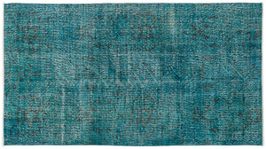 Turquoise Over Dyed Vintage Rug 3'9'' x 6'11'' ft 115 x 211 cm