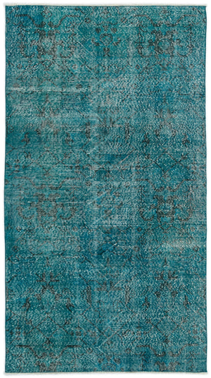 Turquoise Over Dyed Vintage Rug 3'9'' x 6'11'' ft 115 x 211 cm