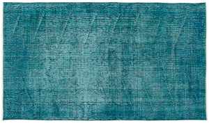 Turquoise Over Dyed Vintage Rug 3'10'' x 6'10'' ft 118 x 208 cm