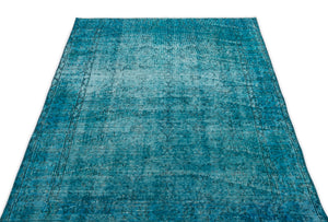 Turquoise Over Dyed Vintage Rug 3'10'' x 6'10'' ft 118 x 208 cm