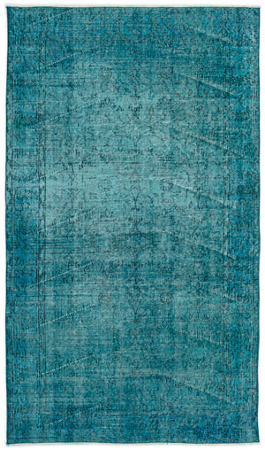 Turquoise Over Dyed Vintage Rug 3'10'' x 6'10'' ft 118 x 208 cm