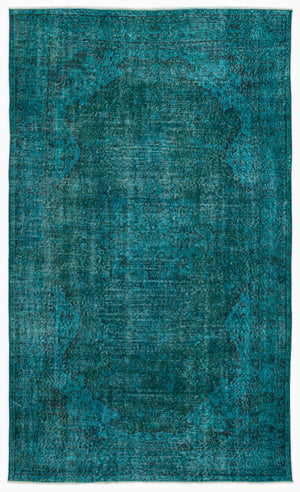 Turquoise Over Dyed Vintage Rug 5'4'' x 8'11'' ft 162 x 271 cm