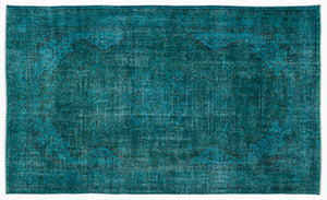 Turquoise Over Dyed Vintage Rug 5'4'' x 8'11'' ft 162 x 271 cm