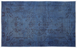 Traditional Design Blue Over Dyed Vintage Rug 5'3'' x 8'8'' ft 160 x 265 cm