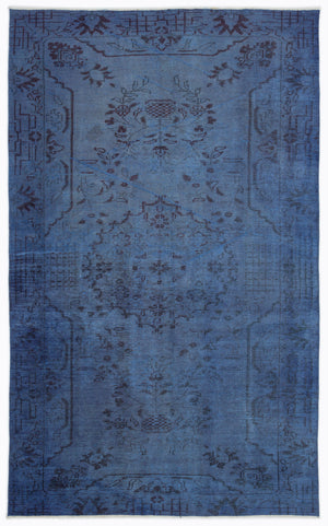 Traditional Design Blue Over Dyed Vintage Rug 5'3'' x 8'8'' ft 160 x 265 cm