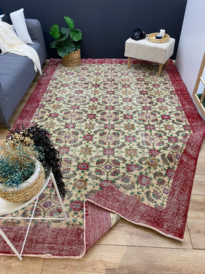Retro Design Floral Over Dyed Vintage Rug 6'9'' x 10'1'' ft 206 x 308 cm