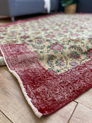 Retro Design Floral Over Dyed Vintage Rug 6'9'' x 10'1'' ft 206 x 308 cm