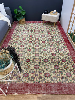 Retro Design Floral Over Dyed Vintage Rug 6'9'' x 10'1'' ft 206 x 308 cm