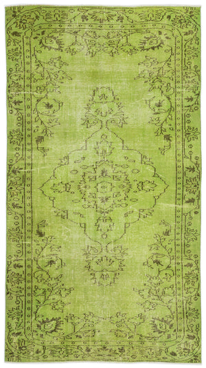 Green Over Dyed Vintage Rug 4'10'' x 8'11'' ft 148 x 271 cm