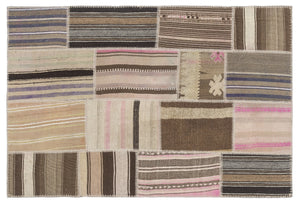 Striped Over Dyed Kilim Patchwork Unique Rug 3'11'' x 5'11'' ft 120 x 180 cm
