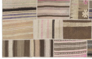 Striped Over Dyed Kilim Patchwork Unique Rug 3'11'' x 5'11'' ft 120 x 180 cm
