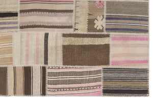 Striped Over Dyed Kilim Patchwork Unique Rug 3'11'' x 5'11'' ft 120 x 180 cm
