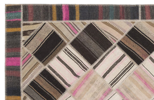 Striped Over Dyed Kilim Patchwork Unique Rug 5'7'' x 8'5'' ft 170 x 256 cm