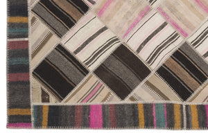 Striped Over Dyed Kilim Patchwork Unique Rug 5'7'' x 8'5'' ft 170 x 256 cm