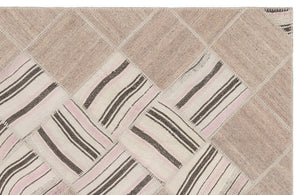 Striped Over Dyed Kilim Patchwork Unique Rug 4'4'' x 7'3'' ft 133 x 222 cm