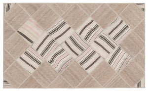 Striped Over Dyed Kilim Patchwork Unique Rug 4'4'' x 7'3'' ft 133 x 222 cm
