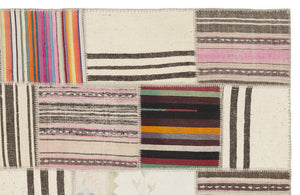 Striped Over Dyed Kilim Patchwork Unique Rug 5'3'' x 7'7'' ft 160 x 230 cm