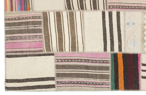 Striped Over Dyed Kilim Patchwork Unique Rug 5'3'' x 7'7'' ft 160 x 230 cm