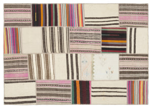 Striped Over Dyed Kilim Patchwork Unique Rug 5'3'' x 7'7'' ft 160 x 230 cm