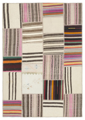 Striped Over Dyed Kilim Patchwork Unique Rug 5'3'' x 7'7'' ft 160 x 230 cm