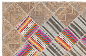 Striped Over Dyed Kilim Patchwork Unique Rug 4'4'' x 7'3'' ft 132 x 222 cm