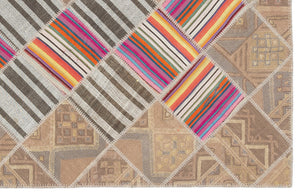 Striped Over Dyed Kilim Patchwork Unique Rug 4'4'' x 7'3'' ft 132 x 222 cm