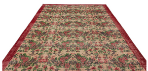 Retro Design Floral Over Dyed Vintage Rug 7'0'' x 10'3'' ft 214 x 313 cm