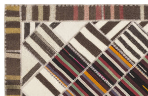 Striped Over Dyed Kilim Patchwork Unique Rug 5'6'' x 7'8'' ft 168 x 233 cm