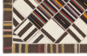 Striped Over Dyed Kilim Patchwork Unique Rug 5'6'' x 7'8'' ft 168 x 233 cm