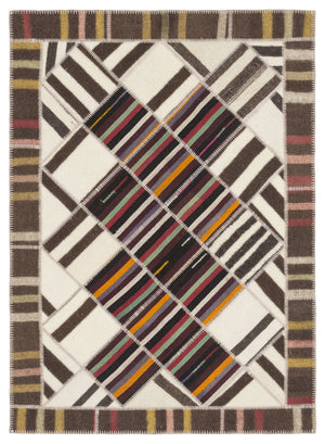 Striped Over Dyed Kilim Patchwork Unique Rug 5'6'' x 7'8'' ft 168 x 233 cm