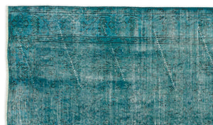 Turquoise Over Dyed Vintage Rug 3'10'' x 6'9'' ft 118 x 207 cm