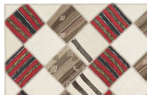 Striped Over Dyed Kilim Patchwork Unique Rug 5'9'' x 7'1'' ft 175 x 217 cm