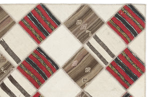 Striped Over Dyed Kilim Patchwork Unique Rug 5'9'' x 7'1'' ft 175 x 217 cm