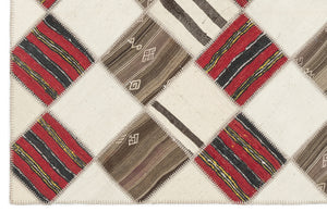 Striped Over Dyed Kilim Patchwork Unique Rug 5'9'' x 7'1'' ft 175 x 217 cm