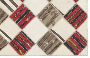 Striped Over Dyed Kilim Patchwork Unique Rug 5'9'' x 7'1'' ft 175 x 217 cm