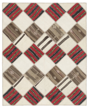 Striped Over Dyed Kilim Patchwork Unique Rug 5'9'' x 7'1'' ft 175 x 217 cm