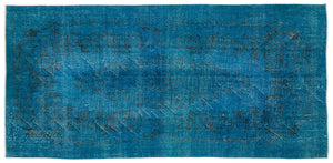Turquoise Over Dyed Vintage Rug 5'5'' x 11'1'' ft 165 x 338 cm