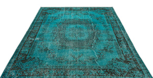 Turquoise Over Dyed Vintage Rug 5'10'' x 8'8'' ft 178 x 265 cm