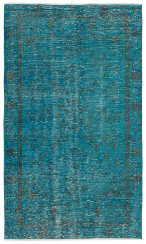 Turquoise Over Dyed Vintage Rug 4'4'' x 7'8'' ft 131 x 233 cm