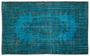 Turquoise Over Dyed Vintage Rug 6'6'' x 10'9'' ft 199 x 328 cm
