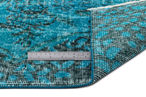 Turquoise  Over Dyed Vintage Rug 5'7'' x 8'7'' ft 169 x 262 cm