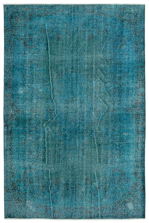 Turquoise  Over Dyed Vintage Rug 5'7'' x 8'7'' ft 169 x 262 cm