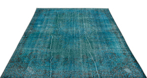 Turquoise  Over Dyed Vintage Rug 5'7'' x 8'7'' ft 169 x 262 cm