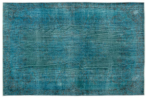 Turquoise  Over Dyed Vintage Rug 5'7'' x 8'7'' ft 169 x 262 cm