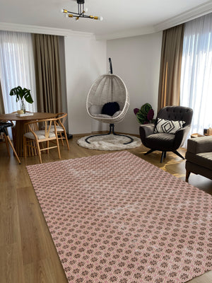 Light Pink Over Dyed Rug | Retro Rug | Turkish Rug | Hand Weaving Rug | Bedroom Rug | Wool Rug | Vintage Rug | Patterned Rug | Striped Rug | Naturel Rug | Office Rug | Boho Rug I 5'10'' x 9'9'' ft 178 x 298 cm